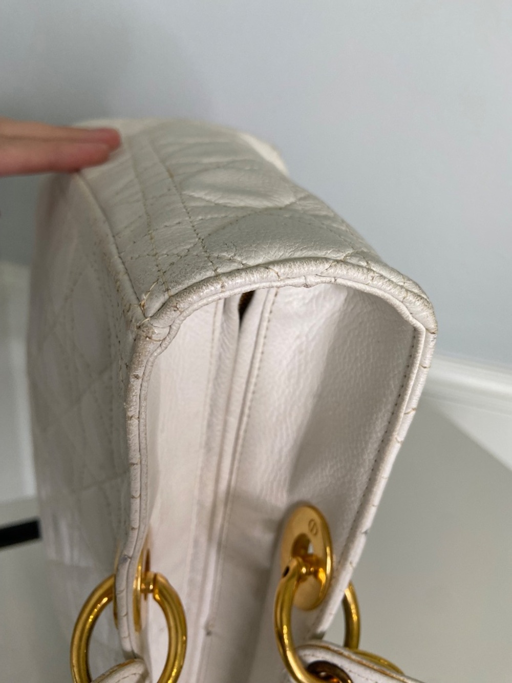Authentic Dior White Lambskin Lady Dior Handbag Quilted Cannage Gold Hardware - Picture 12 of 16